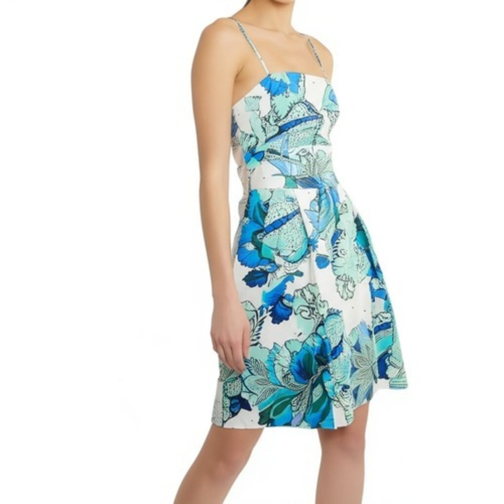 Ann Taylor Dress Size 6 White Blue Teal Floral Mini Strapless Adjustable Boho